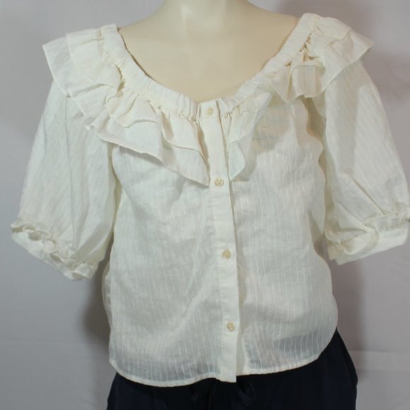 Anthropology Maeve ruffle bottom up top cream lined top size Small - Picture 4 of 9